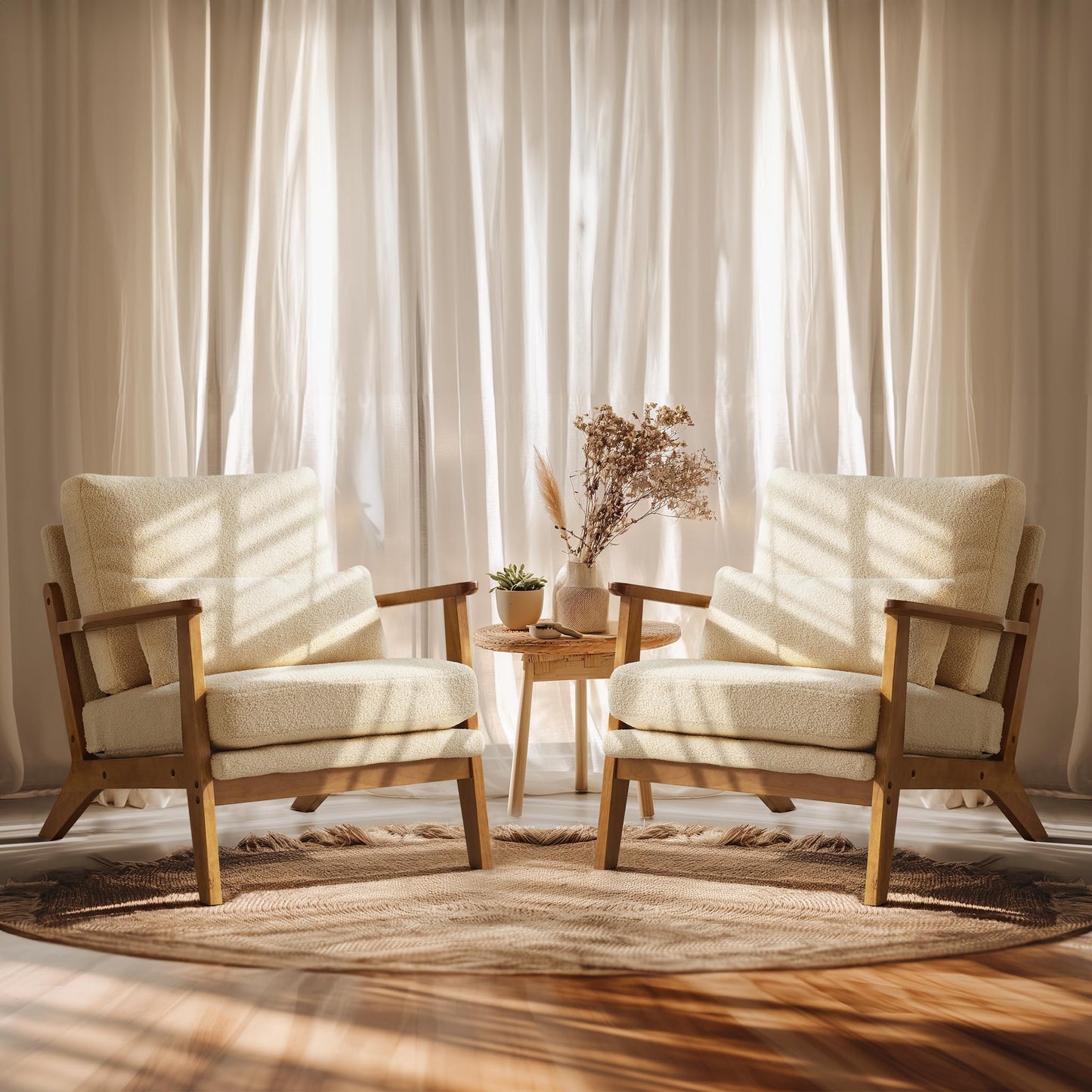 VINGLI Solid Wood Wide Armrests Accent Chair,Upholstered Mid Century Modern Chair with Pillow,Comfy Reading Chair Farmhouse Arm Chair,Chairs Living Room,Bedroom,Guest Room,Teddy Fleece,Khaki