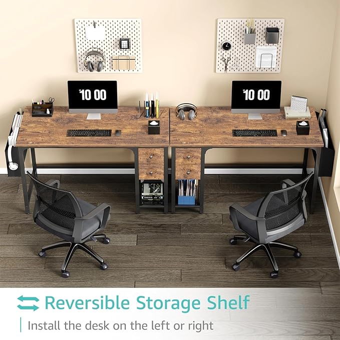 Lufeiya Computer Desk with Fabric Drawers, 47 Inch Desk for Small Space Home Office, Modern Simple Study Writing Table PC Desks for Bedroom, Rustic Brown