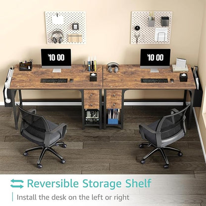 Lufeiya Computer Desk with Fabric Drawers, 47 Inch Desk for Small Space Home Office, Modern Simple Study Writing Table PC Desks for Bedroom, Rustic Brown