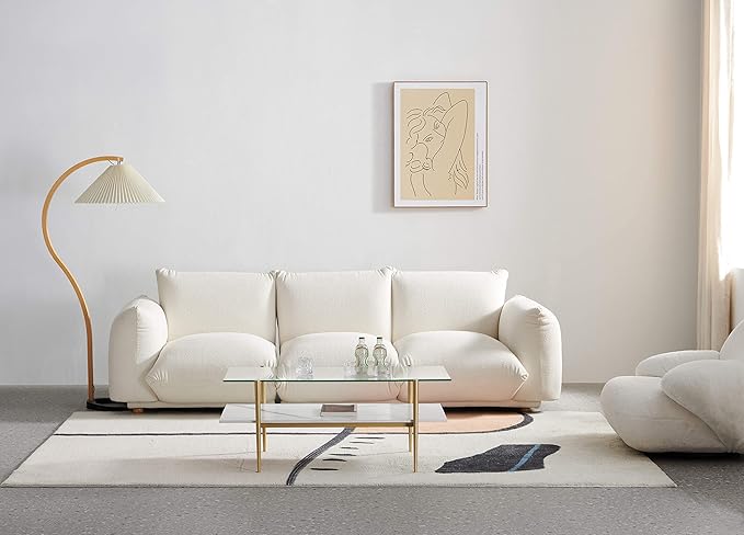 AGV LIGHTING Tadio Glass Coffee Table, Mid-Century Modern Coffee Table for Living Room, Gold Finish Leg, Clear Glass Top & Faux Marble Shelf, 41 in