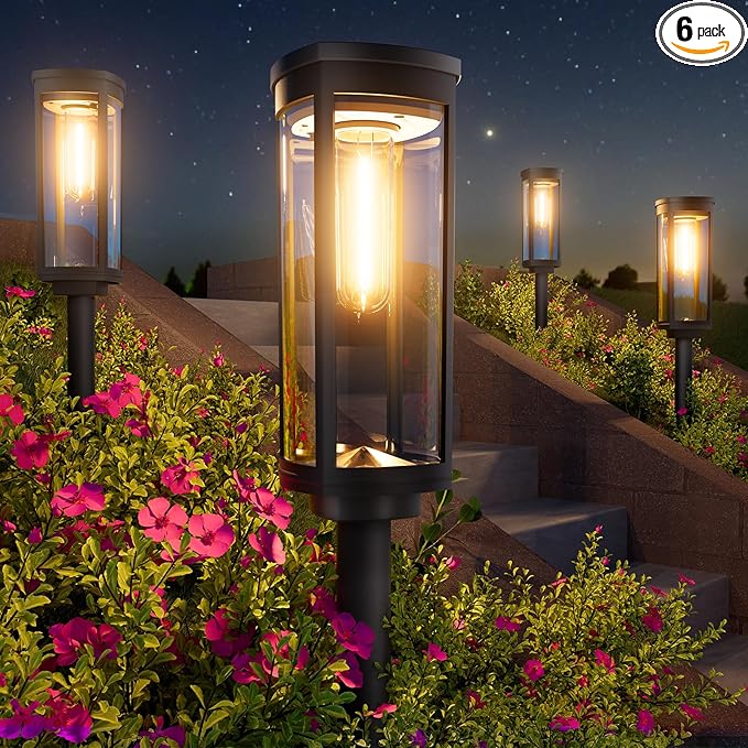 Bright Solar Lights Outdoor 6 Pack, Solar Pathway Lights Waterproof IP65, Auto On/Off Walkway Landscape Lighting, Long Lasting Outdoor Light for Walkway Landscape Path Yard Lawn Patio Decor