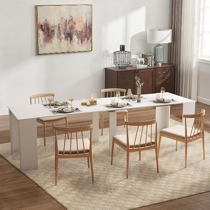 20''- 118.5'' Extendable Dining Room Table, Expandable Dining Table, Modern Large Table, for 2-12 Person, White