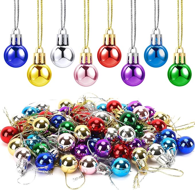 Jansun 60PCS Christmas Mini Balls Ornaments Multicolour Miniature Xmas Tree Hanging Decorations Small Vintage Glitter Balls for Holiday Party Outdoor Indoor DIY Craft Decor Supplies(Shiny Surface)