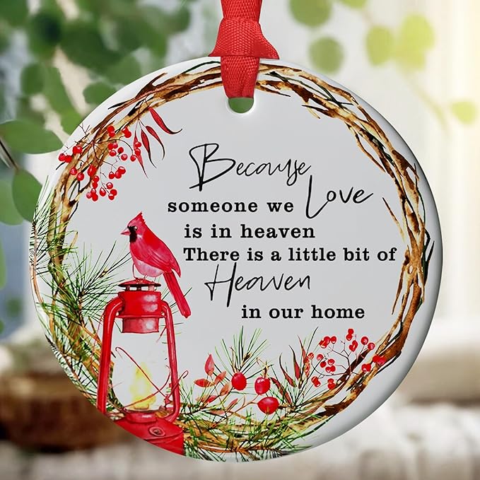 Memorial Christmas Cardinal Ornament - Sympathy Family Keepsake for Christmas Tree - Loss of Loved One