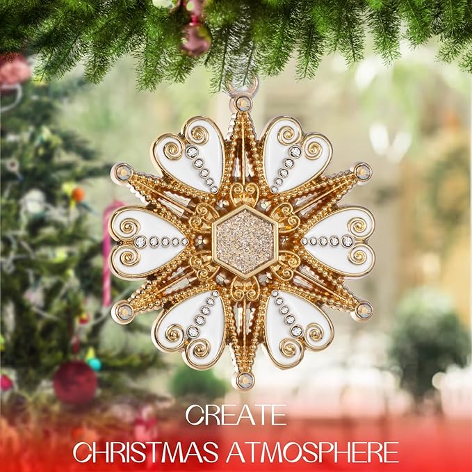 2023 Christmas Tree Star Snowflake Ornament Metal Silver Hanging Charm Holiday Decorative Pendant Gift Keepsake (Golden)