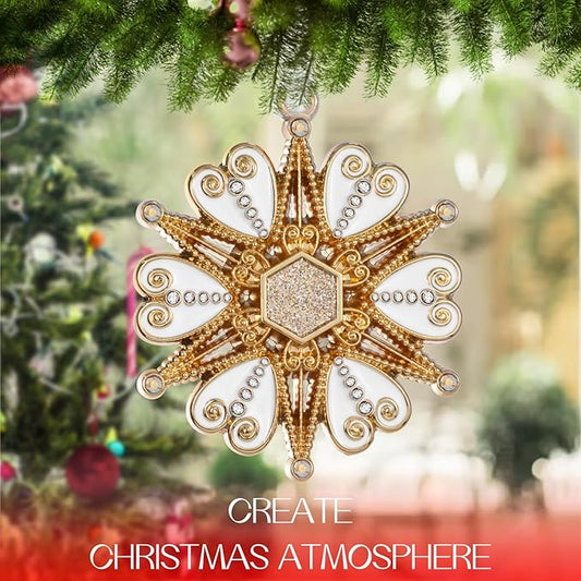 2023 Christmas Tree Star Snowflake Ornament Metal Silver Hanging Charm Holiday Decorative Pendant Gift Keepsake (Golden)