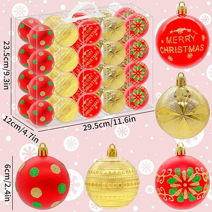 40PCS 2.36" Christmas Balls Ornaments, Plastic Christmas Tree Ornaments, Holiday Baubles, Hanging Decorations for Xmas Trees Holiday Party, Gold Red Baubles