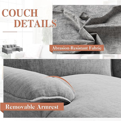 Meilocar U Shaped Sectional Sofa 110" 4 Seat Large Cloud Couch with Double Layer Cushions, Striped Grey