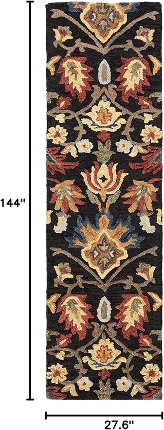SAFAVIEH Blossom Collection Runner Rug - 2'3" x 12', Charcoal & Multi, Handmade Wool, Ideal for High Traffic Areas in Living Room, Bedroom (BLM402H)