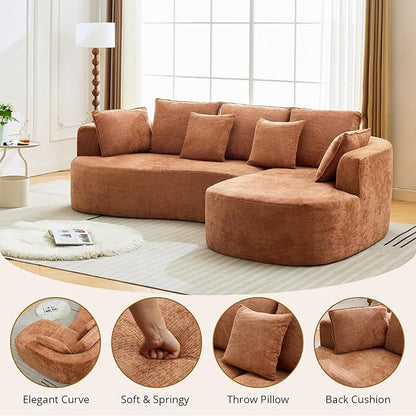 106” Curved Modular Sectional Sofa, Cloud Sectional Couch with Chaise/Deep Seat/Armrest/Chenille Fabric, No Assembly Required, Space-Saving, Boneless Compression Sleeper Sofa for Living Room