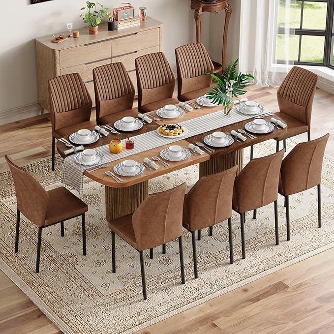 Dining Table Set for 10,Large 79" Rectangular Kitchen Table Set for 10 with Cushioned Chairs,Modern Mid-Century Wood Dining Room Table Set for 10,Ideal for Dining & Gatherings