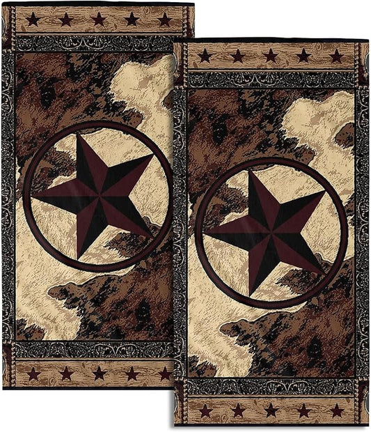 Western Texas Star Kitchen Towels Set of 2 Rustic Vintage Stars Wood Pattern 14x28 Tabletop Decor