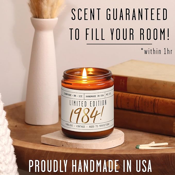 41st Birthday Gifts for Women - 'Limited Edition 1984' Soy Candle, w/Champagne on Ice I 41 Birthday Gifts for Women I 41st Gift for Her Ideas I 9oz Reusable Jar, 50Hr Burn, Made in USA