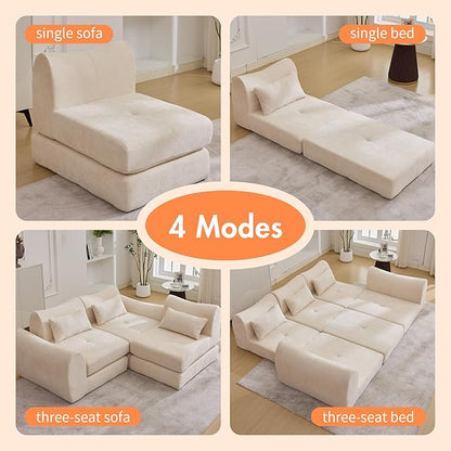 101.6" Modular Sectional Cloud Sofa,Floor Boneless Couch, 4-in-1 Folding Convertible Sofa Bed, Modular Cushion Couch,Suitable for Living Room,Bedroom and Recreation Room (Beige)