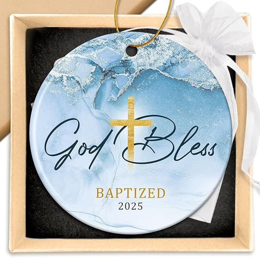 ZAGKOO Easter Baptism Gifts - Baptism Ornament for Boys, Baby Boy - Christening Gift, Religious Easter Decoration, Catholic Baptismal Gift - God Bless Baptized Christmas Ornament 2025