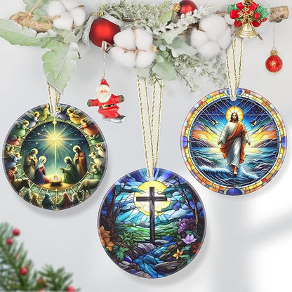 Cross 3.5 Inch Ceramic Christmas Hanging Ornament - Cross & River