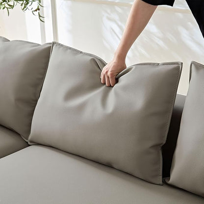 WILLIAMSPACE 124.8" Leather Curved Sofa Couch, Modern Upholstery Luxury Sofa with Pillows, Left Hand Facing Sectional Couch for Living Room (Left-Facing,Light Grey Leather)