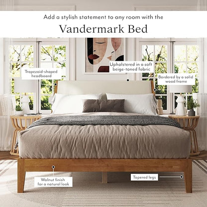 DG Casa Vandermark Solid Wood Easy Install King Bed Frame with Unique Headboard and Wooden Slat Support Included No Box Spring Required - Beige Walnut