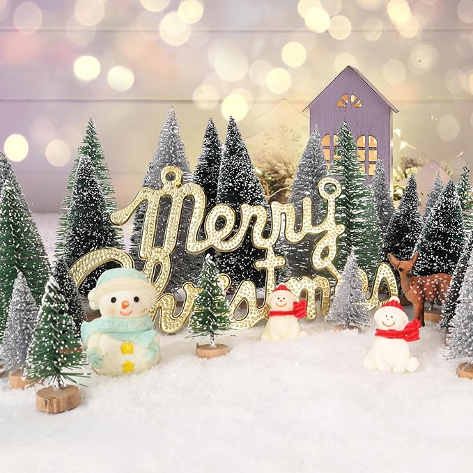 30Pcs Mini Christmas Trees - Artificial Christmas Tree Bottle Brush Trees with 5 Sizes, Snow Trees with Wooden Base for Christmas Party Home Table Craft Decor (Silver+Green+DarkGreen)