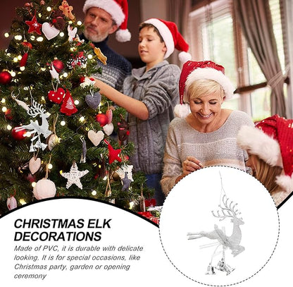 STOBOK Christmas Tree Bell Ornaments Xmas Bell Hollow Reindeer Hanging Decorations Wall Fireplace Window Hanging Christmas Party Supplies 6pcs (Silver)