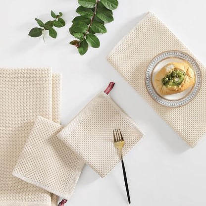 Homaxy 100% Cotton Kitchen Towels and Dishcloths Set, 12 x 12 Inches and 13 x 28 Inches, Set of 16 Bulk Kitchen Towels Set, Ultra Soft Absorbent Dish Cloths for Washing Dishes, Beige