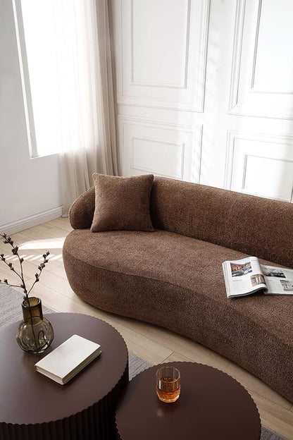 KEIKI 87" Curved Oversized Boucle Cloud Sofa with Thickened Seat Cushions and Backrest, Modern 3-Seater Upholstered Corner Fluffy Couch, No Assembly Required, for Apartment, Living Room, Dark Brown