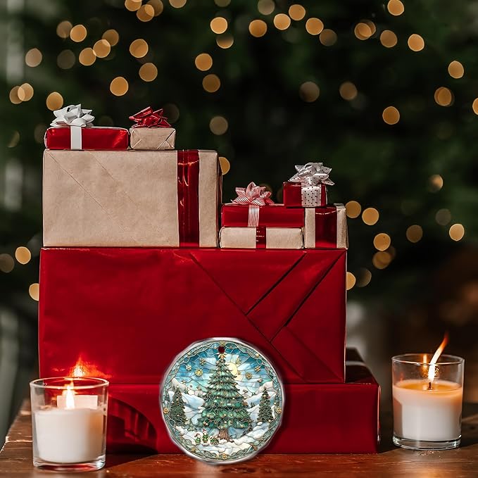 Christmas Christmas Tree Glass Ornament 2025 - Ornament Glass Hanging Decoration for Holiday Tree - Cheerful Xmas Keepsake Gift - Circular Festive Accent for Home or Workspace/A02