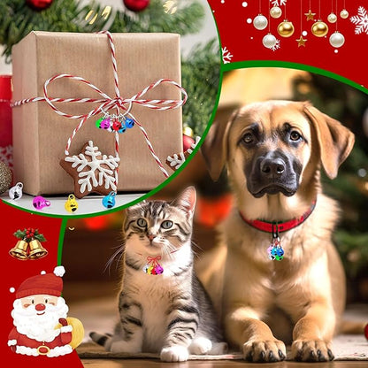 Augshy 200 Pcs Multicolour Jingle Bells, 1/4 Inch Craft Bell Mini Bell Bulk for Christmas Home Pet Decorations Bracelets Necklace Knitting Jewelry Making Xmas Decor Party Favors Supplies