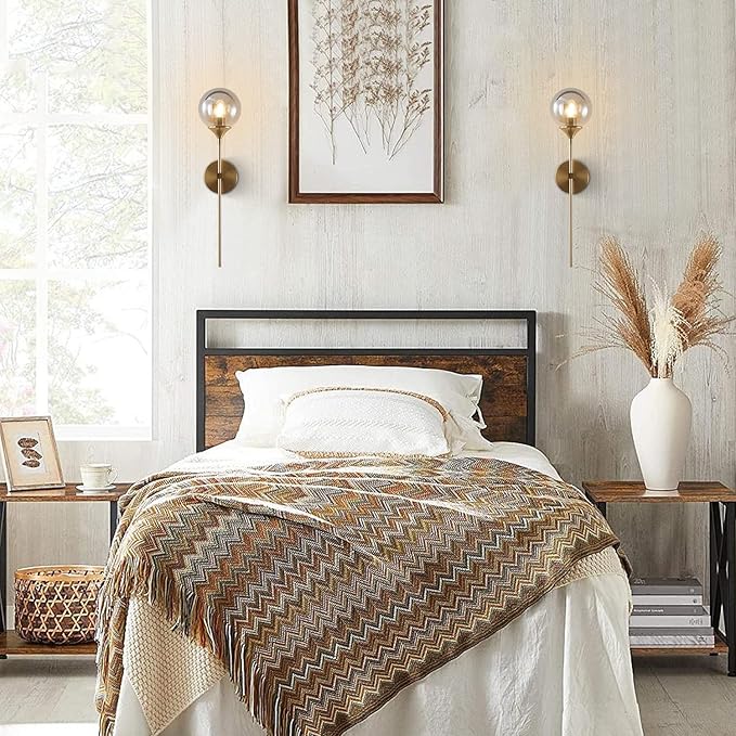 KCO Lighting Smoke Gray Glass Globe Wall Sconce Modern Gold Long Pole Wall Lighting Mid Century Vintage Bathroom Light Fixture Sconce Brass Bar Wall Lamp