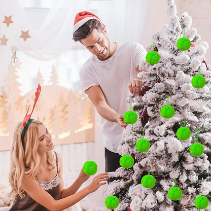 12Pcs Lime Green 3.15 Inch Furry Christmas Ornaments, Soft Fluffy Fuzzy Pom Pom Balls, Christmas Decorations Hanging Ornaments for Christmas Tree, Holiday Party, DIY Craft, and Indoor Mantel Decor