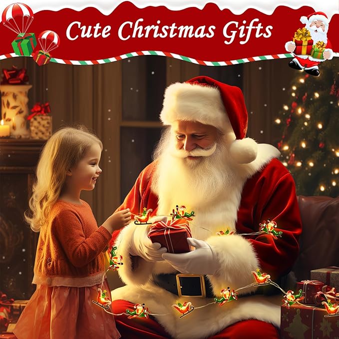 Coquimbo Christmas Lights Indoor Decorations, 10FT 30 LED Santa Claus Sleigh Christmas Tree String Lights Fairy Lights for Home Decor Xmas Tree Indoor Outdoor Holiday Party Decorations