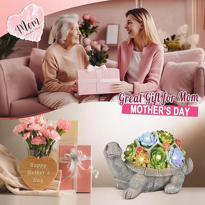 GIGALUMI 11.5 Inch Solar Garden Statues Turtle Figurine Lights for Outside Garden Decor, Yard Decorations Outdoor Housewarming Gifts for Mom, Women for Mothers Day