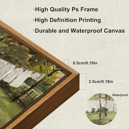 KBKBART Framed Canvas Wall Art Home Decor, Vintage Laundry Room Art Prints Wall Decor, Farmhouse Decor Canvas Oil Painting, Antique Country Landscape Wall Art Prints for Beroom Living Room Bathroom (12"x16")