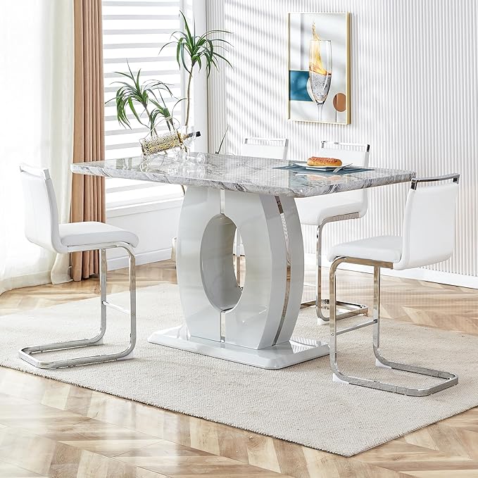 Bar Stools Set of 2,25" Counter Height Bar Stools with Footrest,White Faux Leather Kitchen Stools with Chrome Plated Metal Leg,Counter Height Bartools Ideal for Island Pub Kitchen Counter Dining Chair