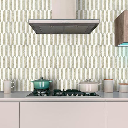 Vamos Tile Peel and Stick Backsplash Seamless Tile,Stick on Backsplash for Kitchen and Bathroom,Light Cream Green Slate and Dolomite White PVC Self Adhesive Mosaic Tiles (10 Sheets)