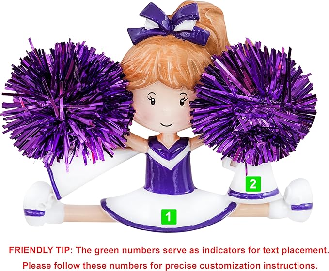 Personalized Cheerleader Christmas Ornament 2025 | Cheer Girl Dancer Cheerleading with Purple Pompom Ornament for Christmas Tree | Pom Pom Dance Gift