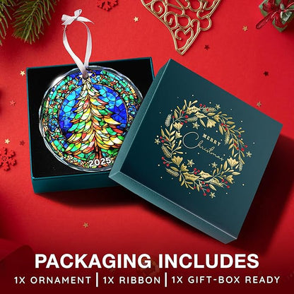 Unique 2025 Christmas Ornament - Stained Glass-Inspired Christmas Ornament for Holiday Décor, Dated Christmas Ornaments for Family and Friends, Premium Holiday Keepsake Gift