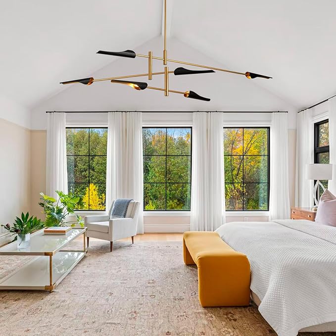 76” Industrial Pendant Light 6-Lights Adjustable Farmhouse Chandelier Modern Pendant Lighting Fixtures for Dining Room Living Room Kitchen Island Bedroom, UL Listed