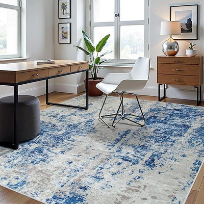 6x9 Area Rugs for Living Room Rug Washable: Abstract Rug for Dining Room Bedroom Carpet Non Slip 6 by 9 Indoor Modern Nursery Home Office Blue Grey White