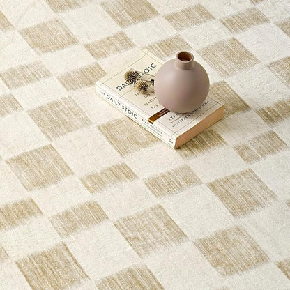EVERGRACE Checkered Plaid Area Rug, Soft Fuzzy Faux Wool, 2x8, Washable Anti Slip Long Runner Carpet for Entryway, Bedroom, Living Room, Hallway, Kitchen, Dining Room and Laundry, Beige