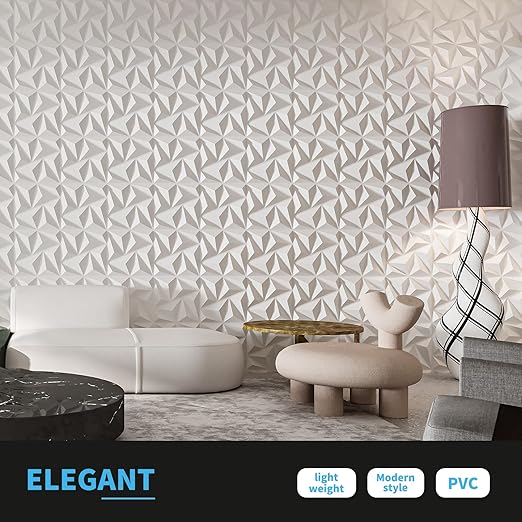 Art3d 3D Wall Panels 100 Pack, 11.8" x 11.8" (97 Sq.ft) PVC Wall Panels - Glue Up Panels Wall Decor for Living Room, Bedroom, Office, White