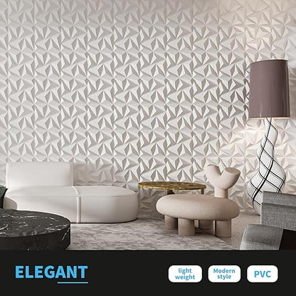 Art3d 3D Wall Panels 100 Pack, 11.8" x 11.8" (97 Sq.ft) PVC Wall Panels - Glue Up Panels Wall Decor for Living Room, Bedroom, Office, White