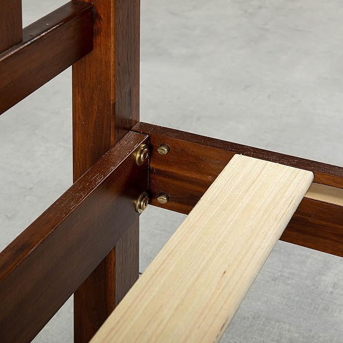 Mellow Marley 14 Inch Solid Wood Platform Bed with Paneled Headboard, Espresso, Queen