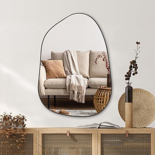 PERFNIQUE Irregular Asymmetrical Wall Mirror Decorative Modern Wall Mounted 27"x19", Black