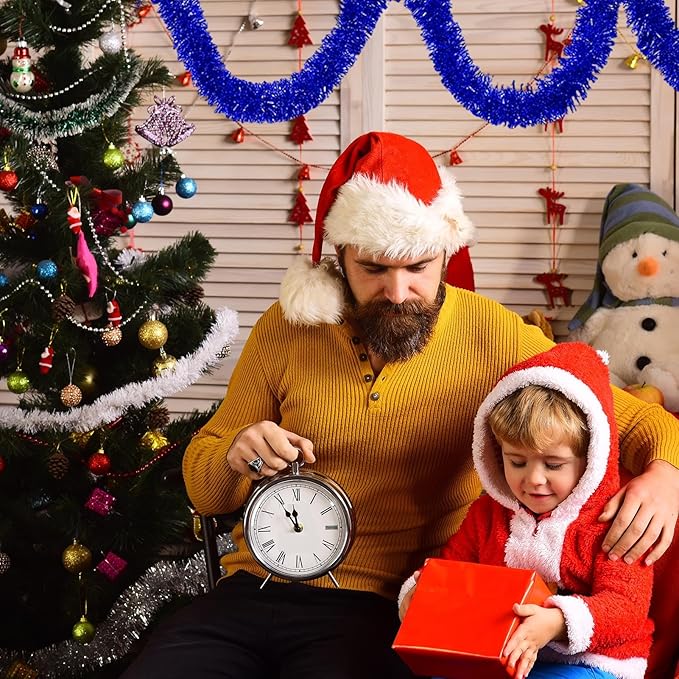 50 Feet Blue Christmas Tinsel Garland, Metallic Foil Twist Garland Wall Hanging Tinsel Banner Backdrop for Parade Floats, Easter, Mother's Day, Wedding Party Decorations (2in x 50ft)