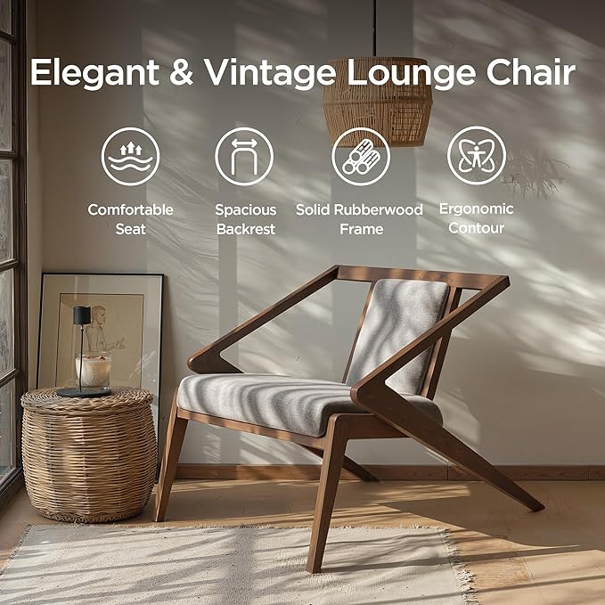 Acanva Mid-Century Modern Lounge Chair, Upholstered Velvet Living Room Reading Armchair with Solid Wood Frame, Steel-Grey