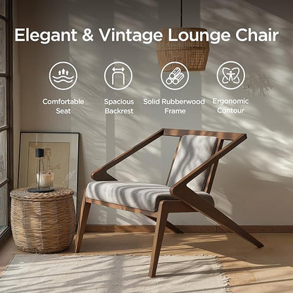Acanva Mid-Century Modern Lounge Chair, Upholstered Velvet Living Room Reading Armchair with Solid Wood Frame, Steel-Grey