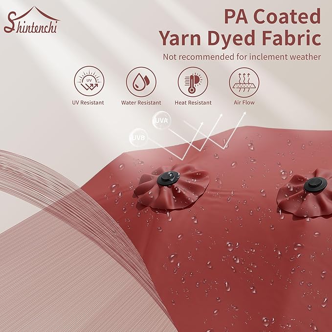 Shintenchi 16FT Large Patio Umbrella with Base, Outdoor Double-Sided Rectangular Umbrella, Market Umbrella with Crank Handle for Poolside Lawn Garden, Red