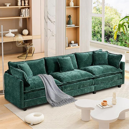 SoarFlash 107.4" Chenille Sectional Sofa, Comfy Modular Loveseat Sofa, Modern 3-Seat Couch Deep Seat Sofa Set for Living Room,Green
