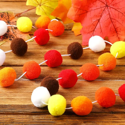 MARFOREVER 4 Pack 26.3 Ft Fall Pom Pom Garlands, Thanksgiving 30 Balls Oange Yellow Fall Felt Ball Garlands Decorations for Autumn Harvest Thanksgiving Day Party Home Classroom Hanging Decor Supplies